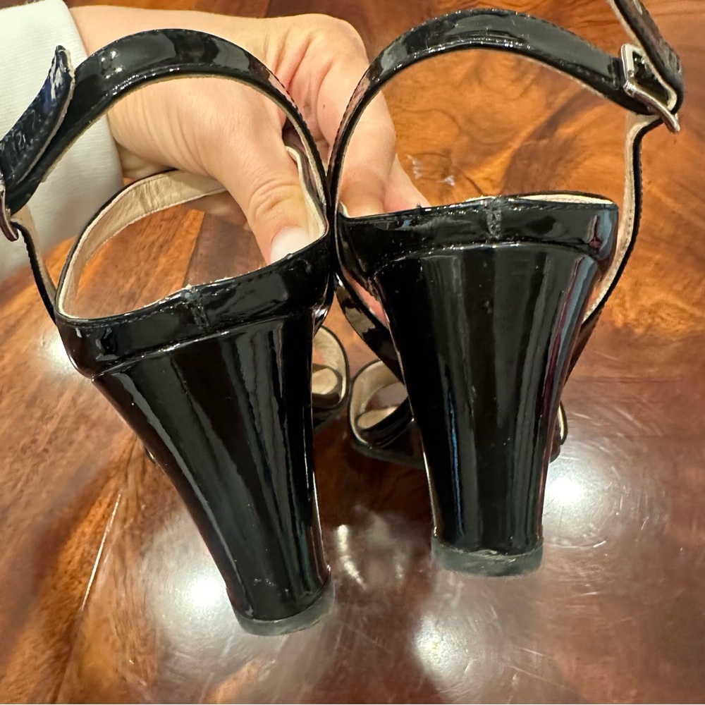 Prada Black Patent Leather Wedge Sandals - Picture 8 of 16